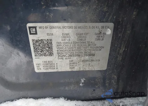 2019 Chevrolet Trax Ls z USA, uszkodzony, nr VIN 3GNCJNSB9KL280858